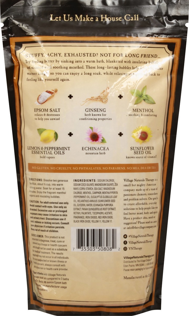 slide 9 of 9, Village Naturals Therapy Breathe 2 in 1 Epsom Salt + Bubbles Lemon Mint Bath Soak 36 oz, 36 oz