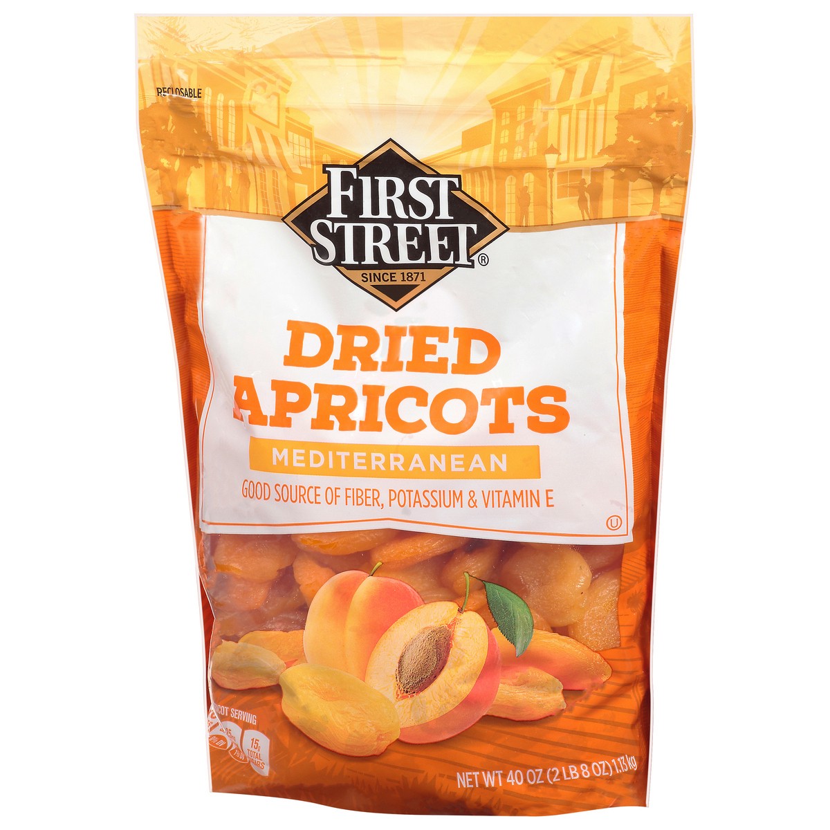 slide 4 of 4, First Street Apricots, 40 oz