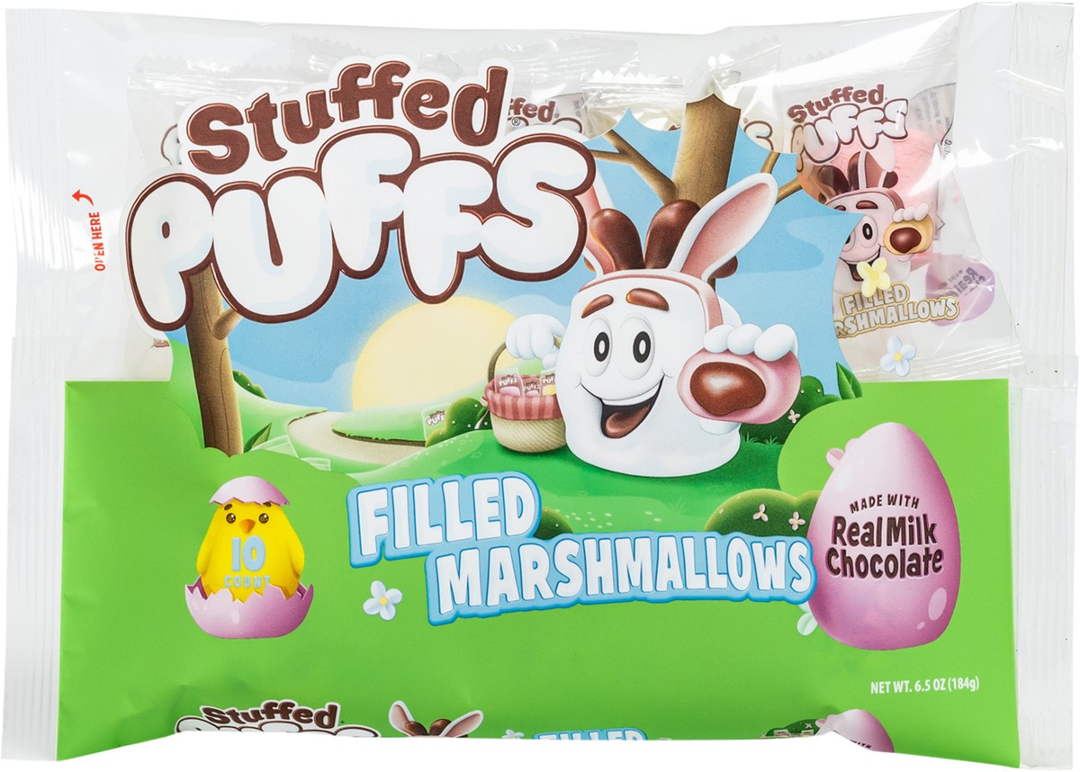 slide 6 of 11, Stuffed Puffs Egg Hunt Ready Classic Milk Chocolate Filled Marshmallows (10 ct Singles Pack), 15.88 oz