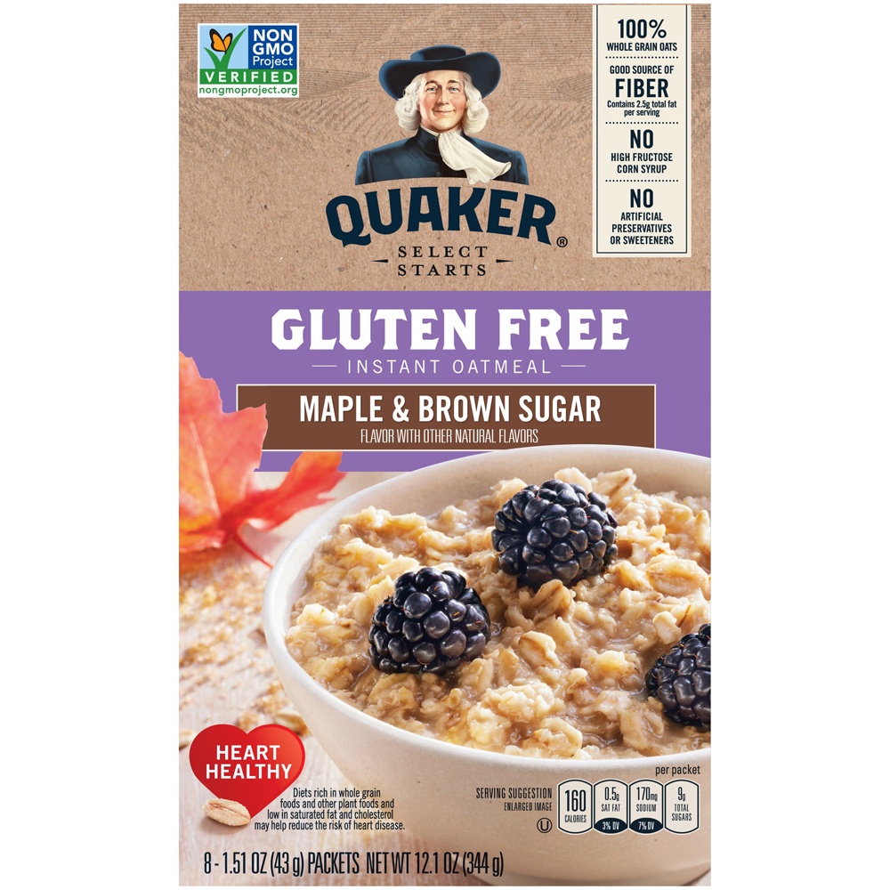 slide 2 of 5, Quaker Gluten Free Maple Brown Sugar Instant Oatmeal, 8 ct