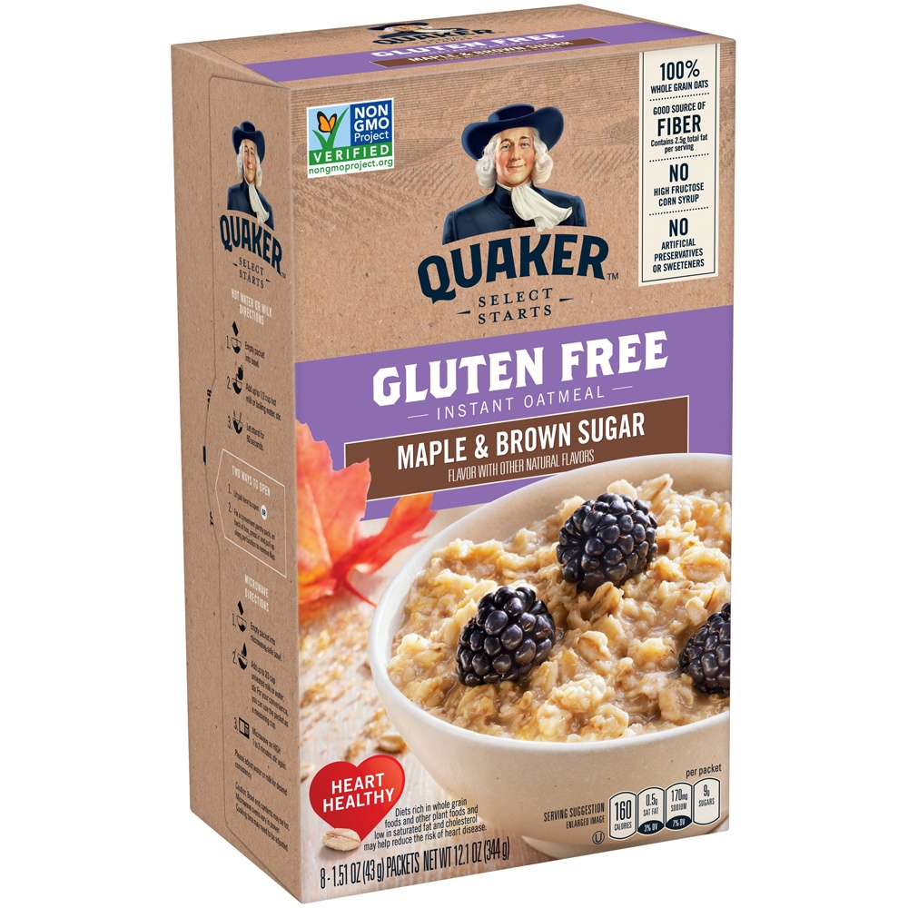 slide 3 of 5, Quaker Gluten Free Maple Brown Sugar Instant Oatmeal, 8 ct