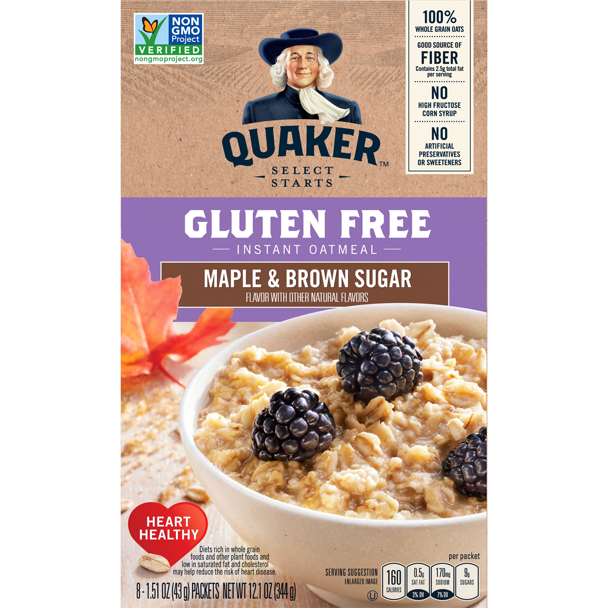 slide 1 of 5, Quaker Gluten Free Maple Brown Sugar Instant Oatmeal, 8 ct