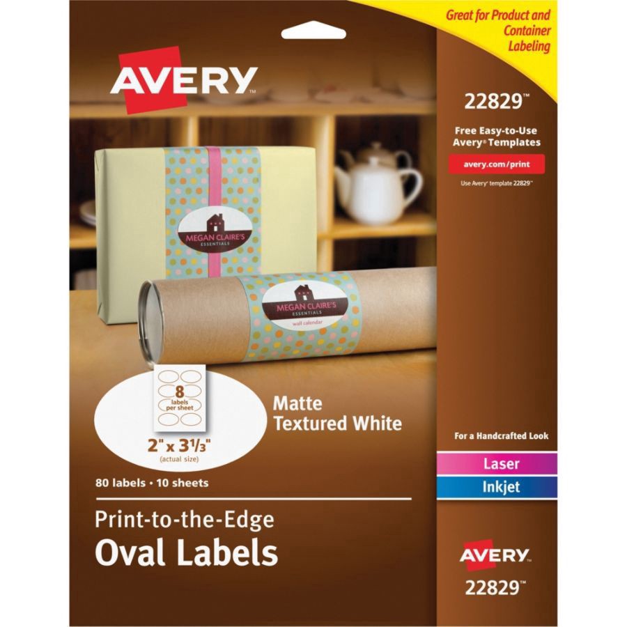 slide 5 of 7, Avery Easy Peel Print-To-The-Edge Permanent Inkjet/Laser Oval Labels, 22829, White, 80 ct; 2 in x 3 1/3 in
