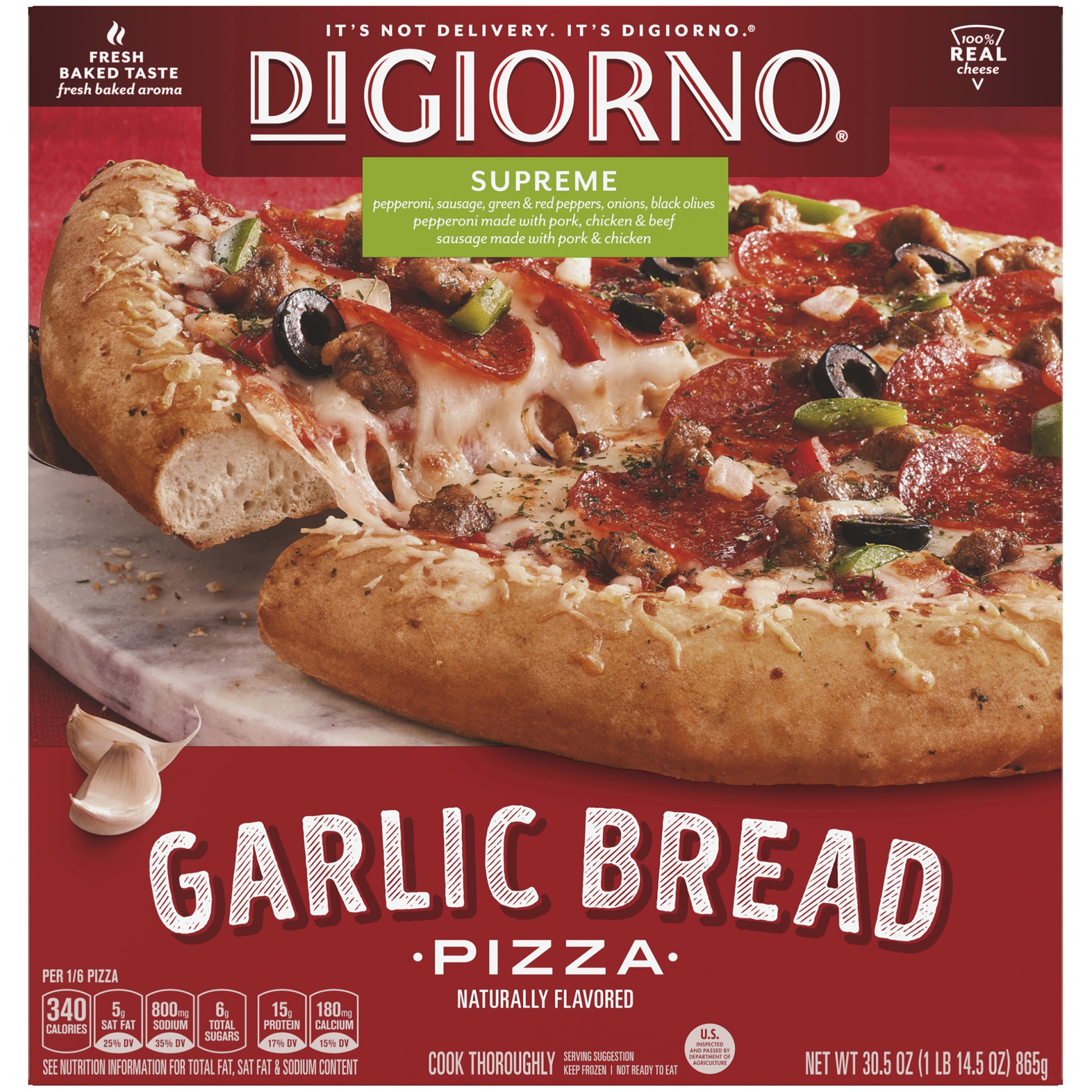 slide 1 of 10, DiGiorno Supreme Garlic Bread Frozen Pizza 30.5 Oz. Box, 30.5 oz