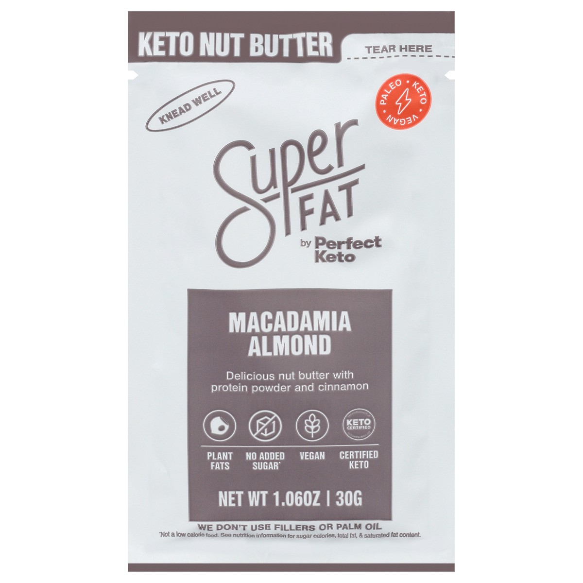 slide 11 of 14, SuperFat Macadamia Almond Keto Nut Butter 1.06 oz, 1.06 oz