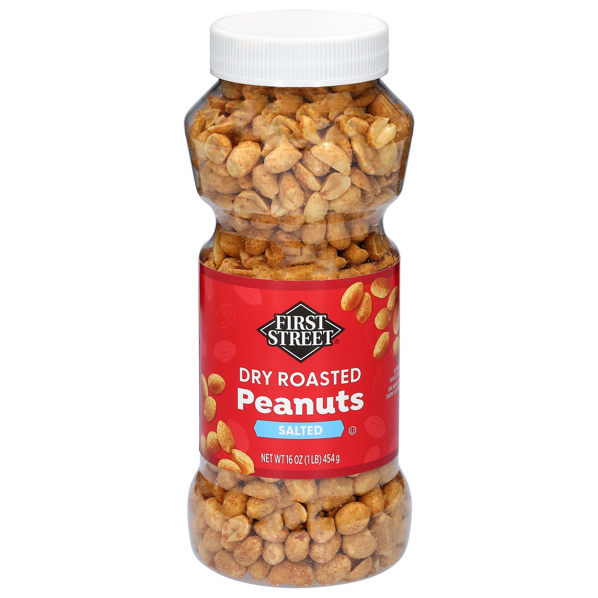slide 1 of 14, First Street Dry Roast Peanuts, 16 oz