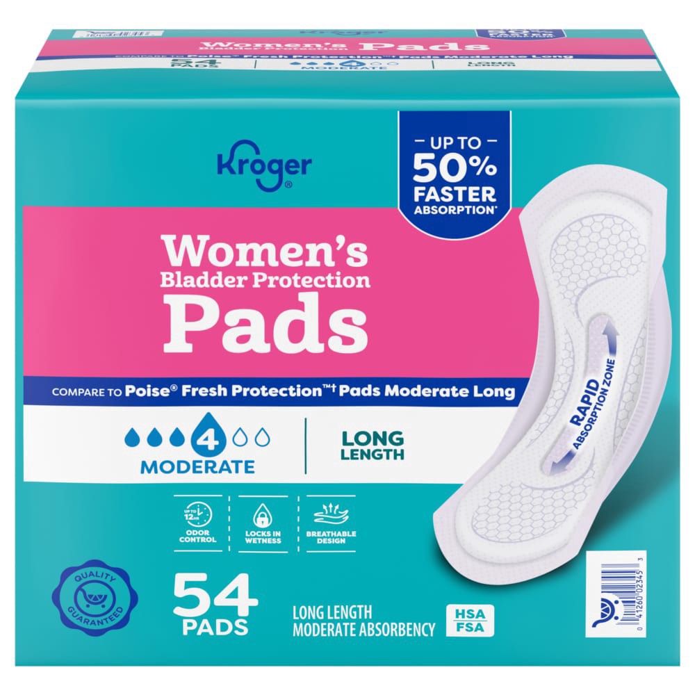slide 1 of 1, Kroger® Moderate Absorbency Long Length Pad, 54 ct