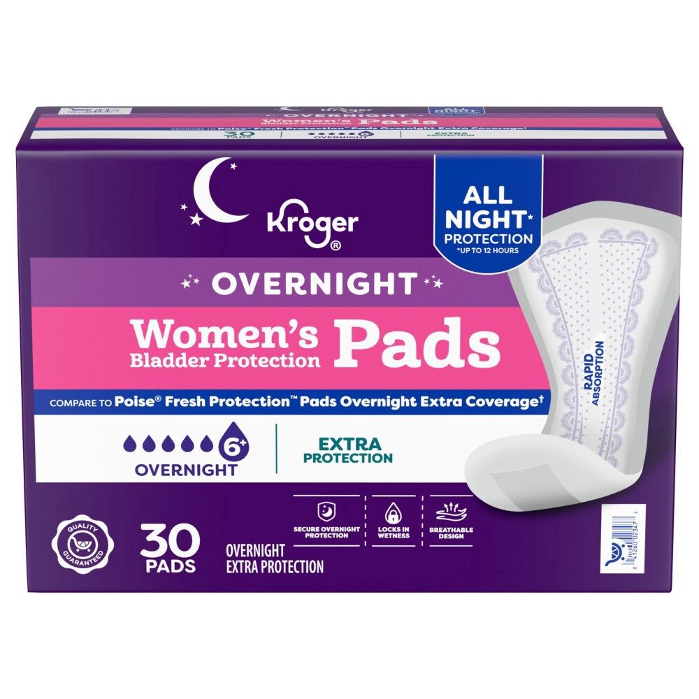 slide 1 of 1, Kroger® Women's Overnight Bladder Protection Pads, 30 ct