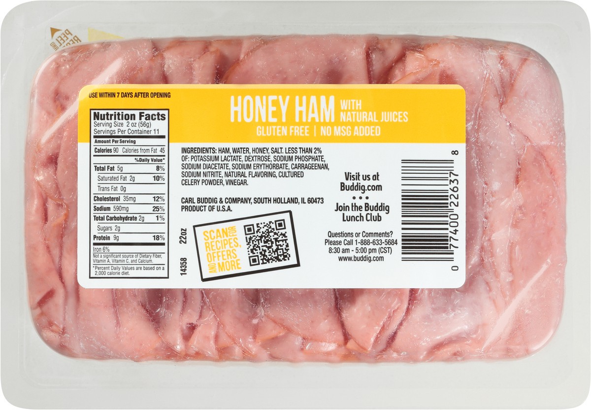 slide 6 of 9, Buddig Carl Bud Honey Ham, 22 oz