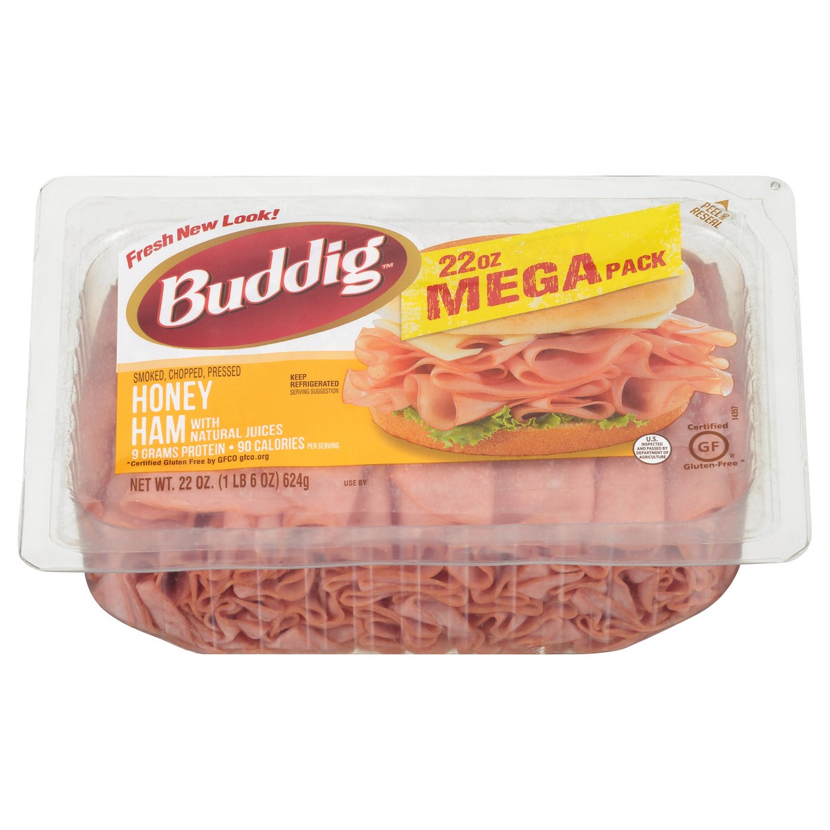 slide 1 of 9, Buddig Carl Bud Honey Ham, 22 oz