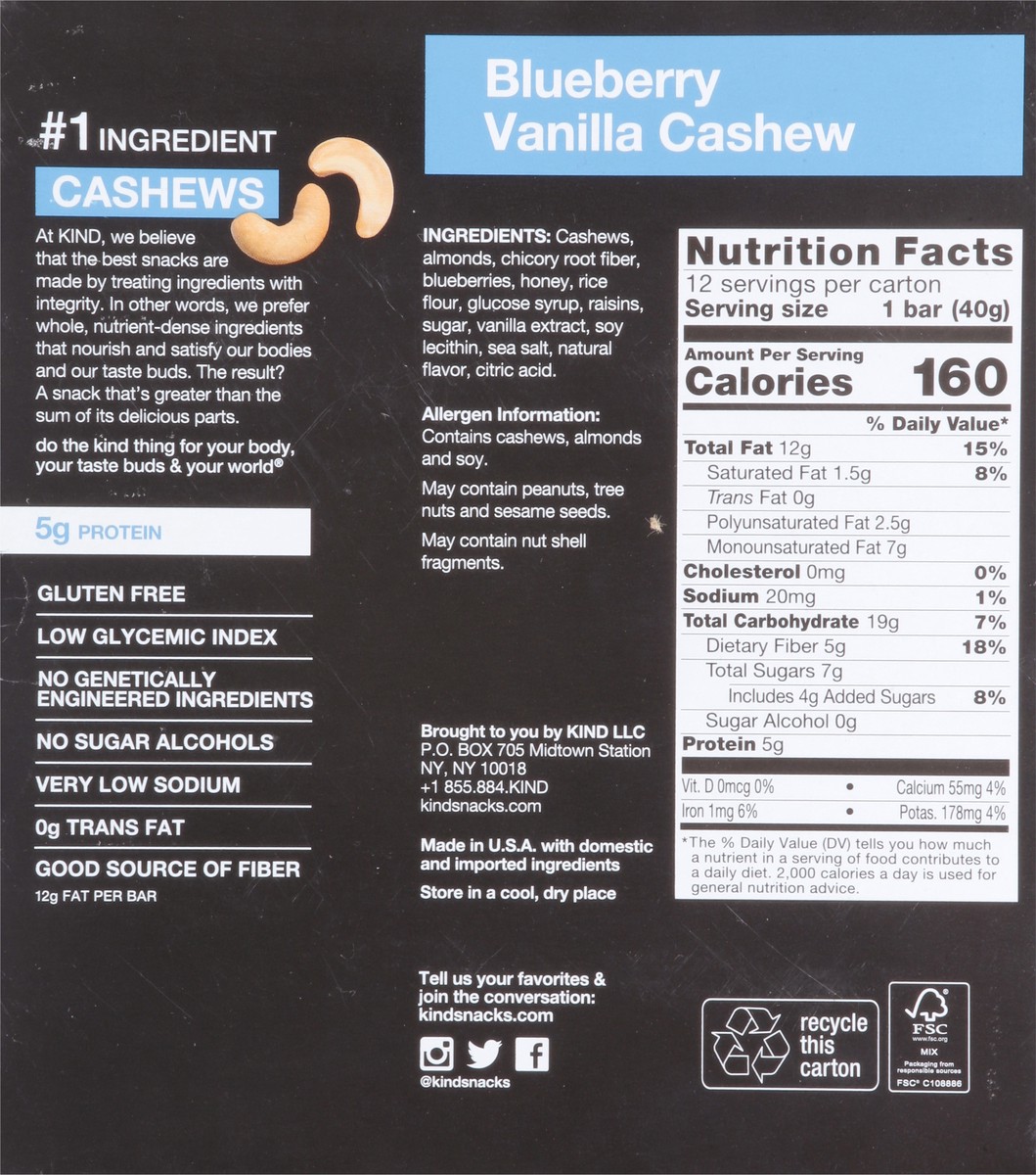slide 11 of 13, KIND Blueberry Vanilla Cashew 12 - 1.4 oz Bars, 12 ct