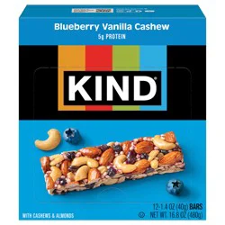 KIND Gluten Free Blueberry Vanilla Cashew Snack Bars, 1.4 oz, 12 Count Box