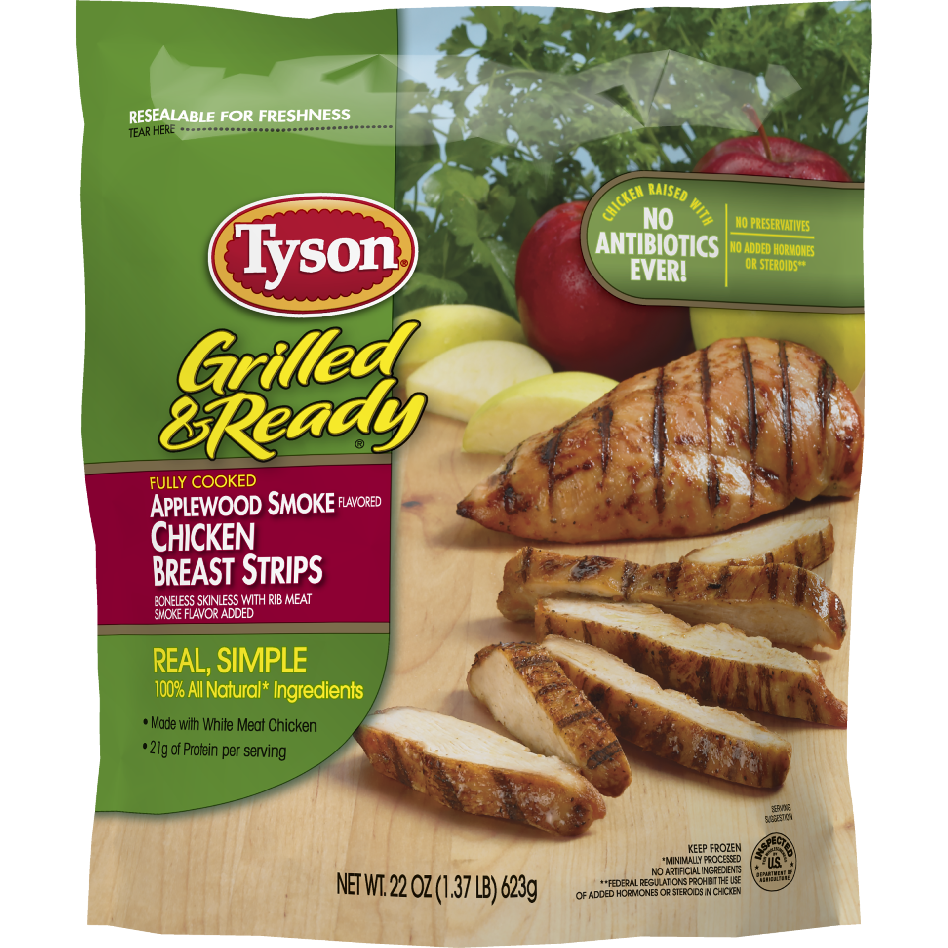 slide 1 of 6, Tyson Grilled & Ready Applewood Smoke Chicken Breast Strips, 22 oz