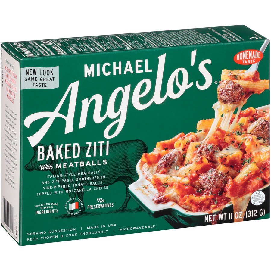 slide 8 of 8, Michael Angelo's Baked Ziti & Meatballs, 11 oz