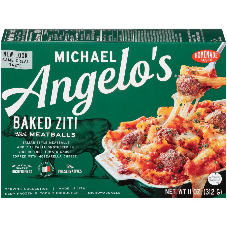 slide 1 of 8, Michael Angelo's Baked Ziti & Meatballs, 11 oz