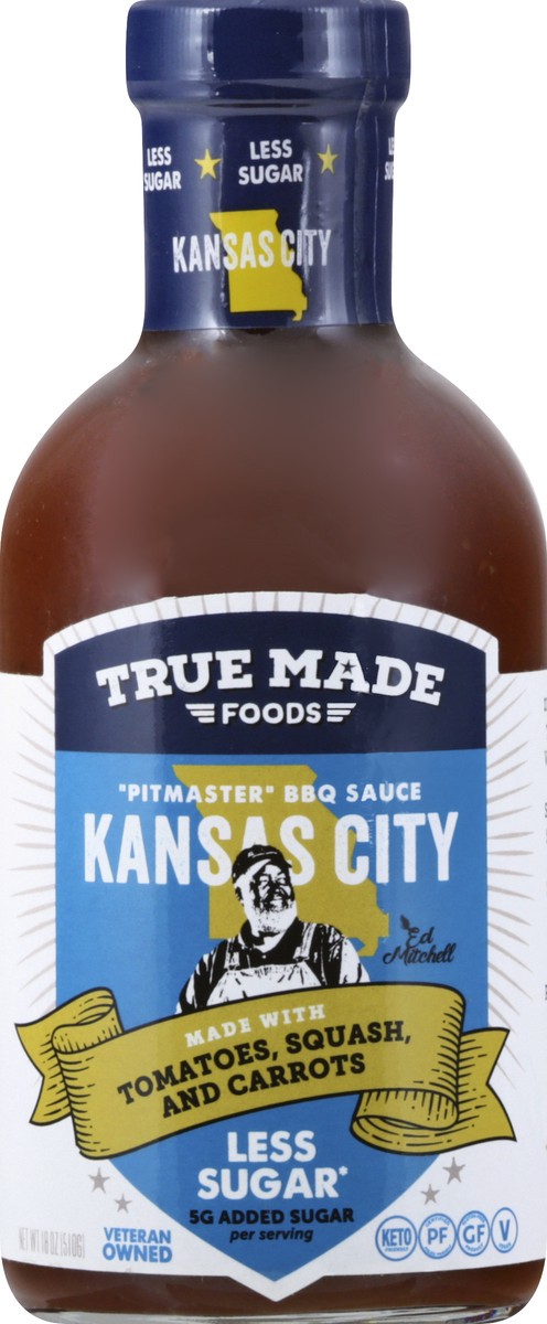 slide 7 of 9, True Made Foods Less Sugar Kansas City BBQ Sauce 18 oz, 18 oz