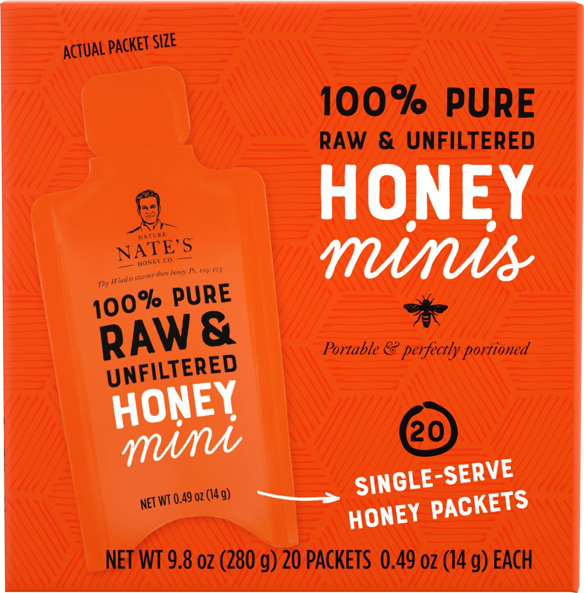 slide 3 of 3, Nature Nate's Raw & Unfiltered Honey Minis, 20ct box, 20 ct