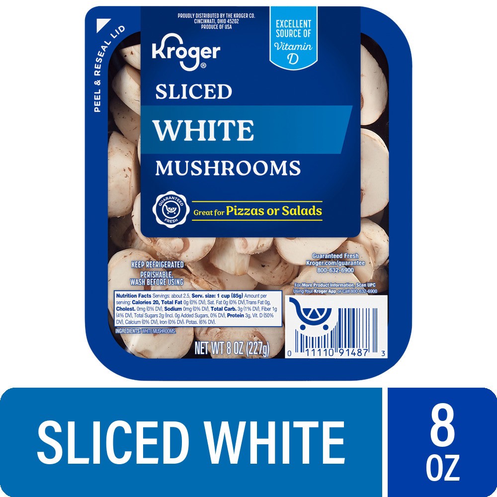 slide 1 of 2, Kroger Sliced White Mushrooms, 8 oz