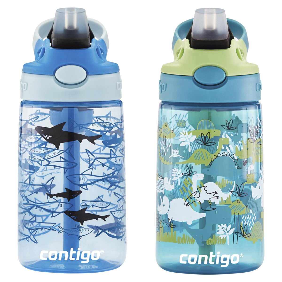 slide 13 of 21, Contigo Kids Water Bottle with Redesigned AUTOSPOUT Straw, Dinos & Sharks, 2 ct; 14 oz