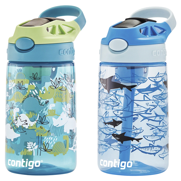 slide 4 of 21, Contigo Kids Water Bottle with Redesigned AUTOSPOUT Straw, Dinos & Sharks, 2 ct; 14 oz