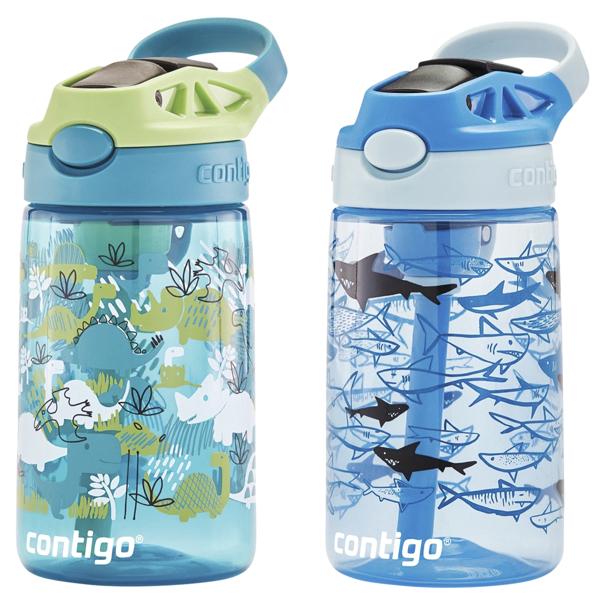 slide 5 of 21, Contigo Kids Water Bottle with Redesigned AUTOSPOUT Straw, Dinos & Sharks, 2 ct; 14 oz