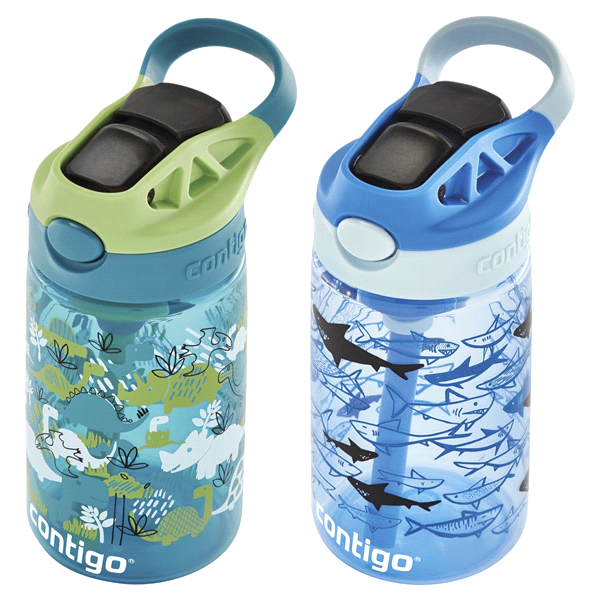 slide 8 of 21, Contigo Kids Water Bottle with Redesigned AUTOSPOUT Straw, Dinos & Sharks, 2 ct; 14 oz