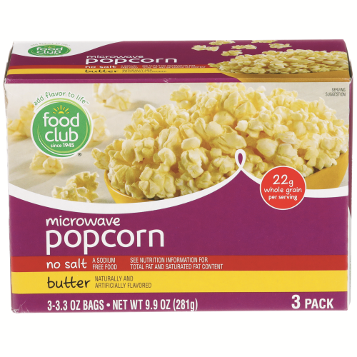 slide 1 of 1, Food Club Butter No Salt Microwave Popcorn, 9.9 oz