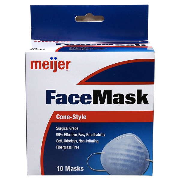 slide 1 of 1, Meijer Surgical Cone-Style Face Mask, 10 Masks, 1 ct