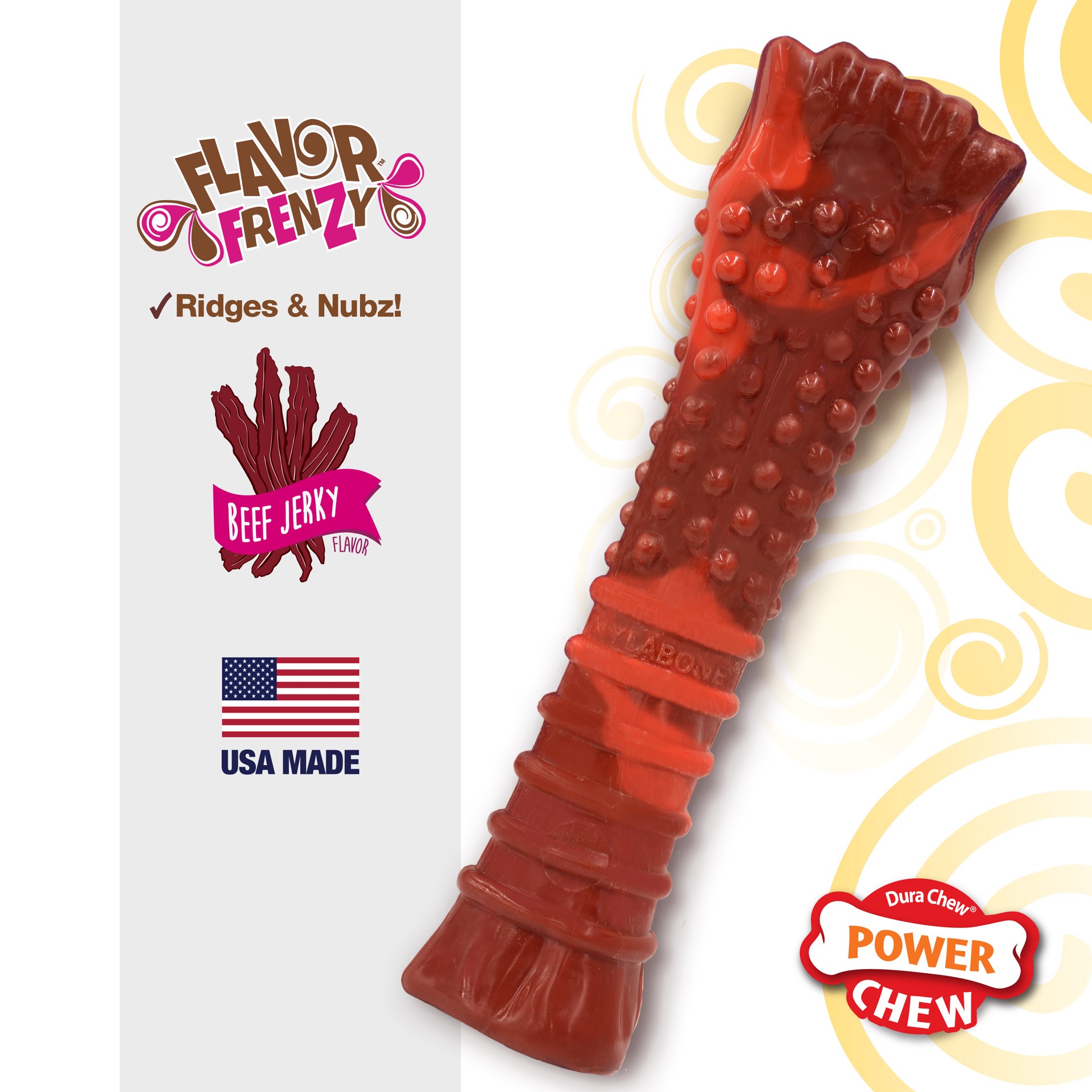 slide 3 of 10, Nylabone Flavor Frenzy Power Chew Durable Dog Chew Toy Beef Jerky X-Large/Souper - 50+ lbs.(1 Count), MED