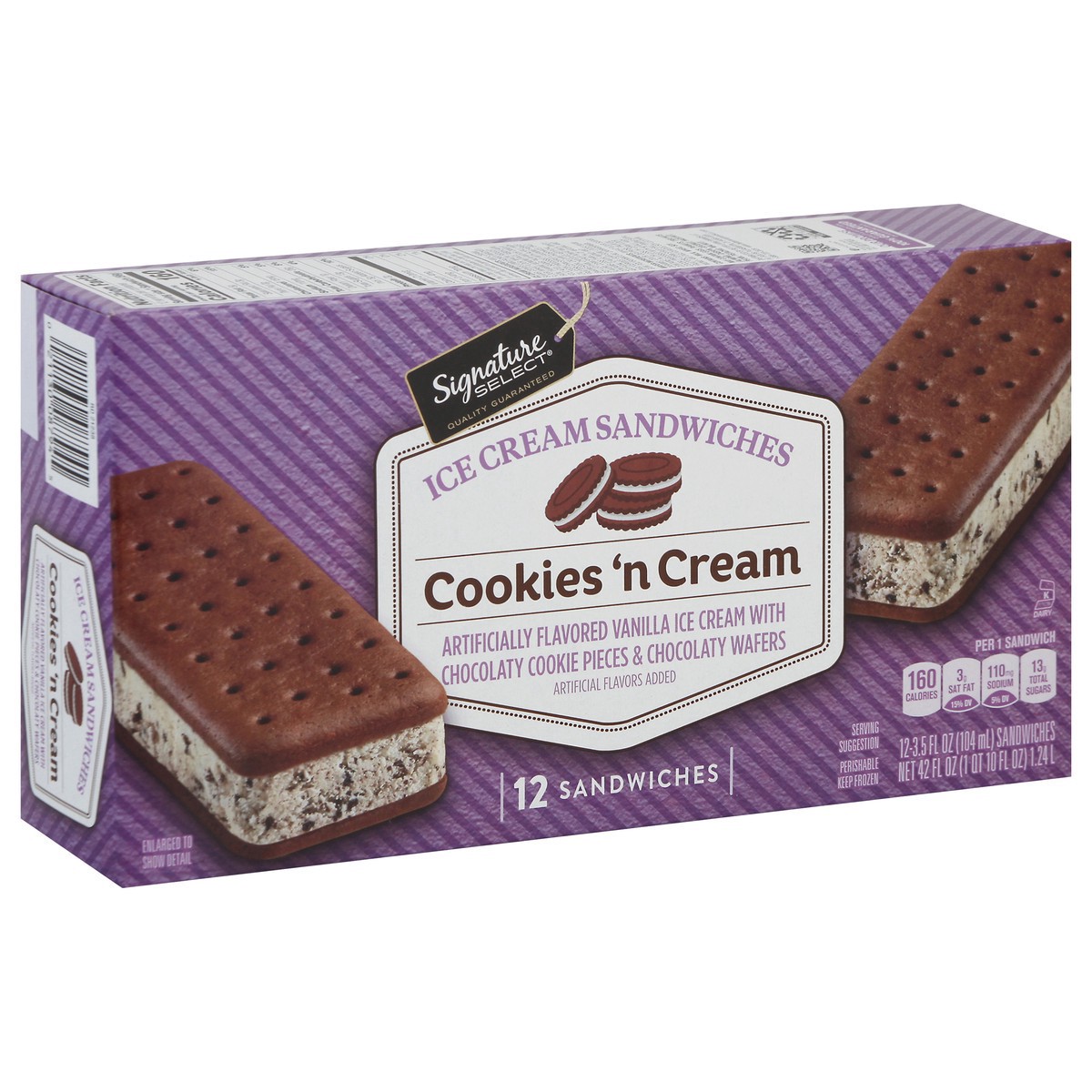 slide 8 of 9, Signature Select Cookies 'n Cream Ice Cream Sandwiches 12 - 3.5 fl oz Sandwiches, 12 ct