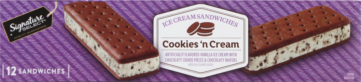 slide 4 of 9, Signature Select Cookies 'n Cream Ice Cream Sandwiches 12 - 3.5 fl oz Sandwiches, 12 ct