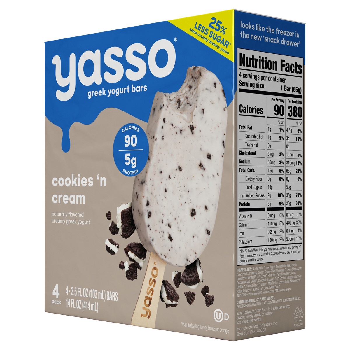 slide 3 of 8, Yasso Frozen Greek Yogurt - Cookies 'n Cream Bars - 4ct, 4 ct