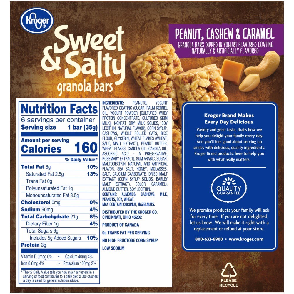 slide 4 of 6, Kroger Sweet Salty Peanut Cashew Caramel Granola Bars, 7.4 oz