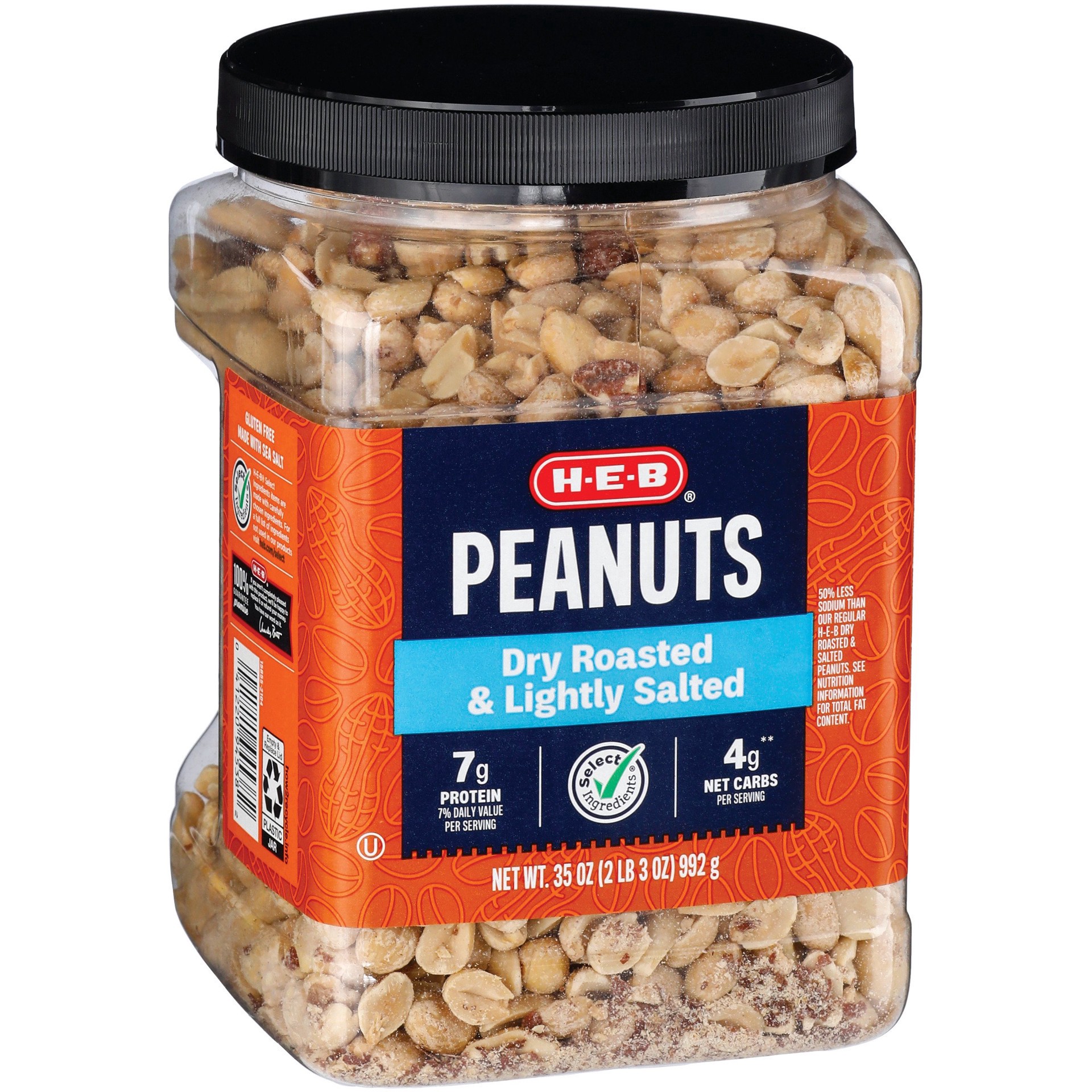slide 1 of 1, H-E-B Lightly Salted Dry Roasted Peanuts, 35 oz