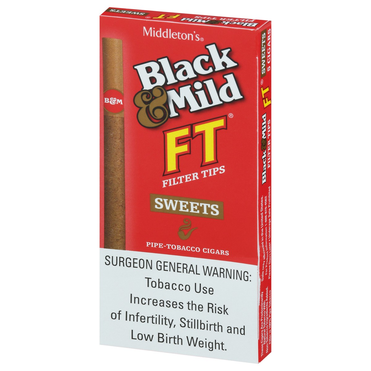 slide 7 of 9, Black & Mild Filter Tips Pipe-Tobacco Sweets Cigars 5 ea, 1 ct