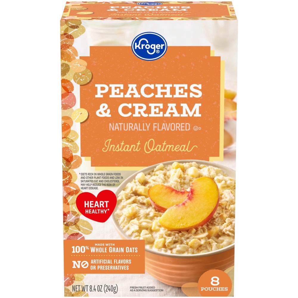 slide 3 of 5, Kroger Peaches & Cream Naturally Flavored Instant Oatmeal Pouches, 8 ct ; 8.4 oz