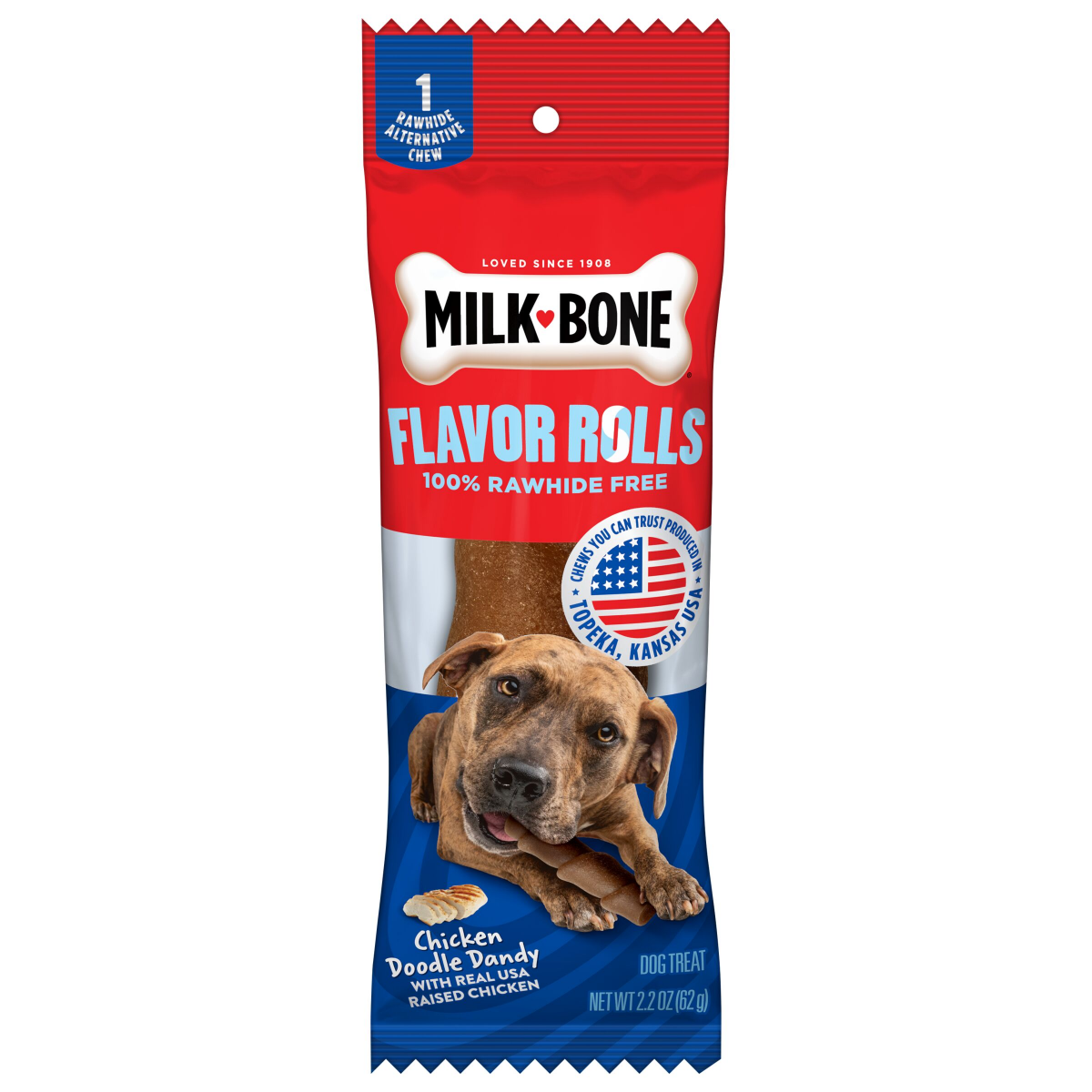 slide 1 of 1, Milk-Bone Flavor Rolls Chicken Doodle Dandy Rawhide Free Dog Treat With Chicken, 2.2 Oz., 2.2 oz