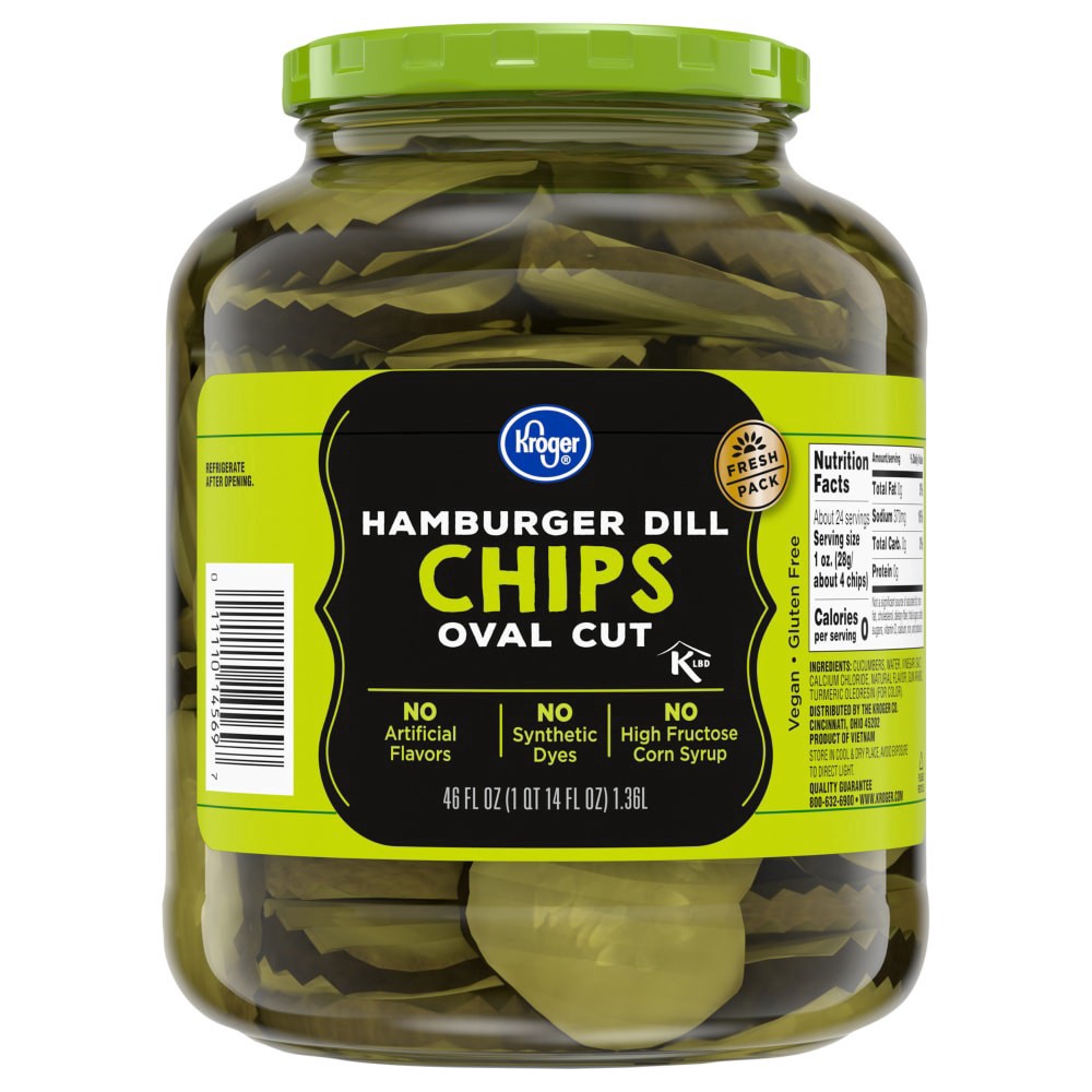 slide 1 of 1, Kroger® Hamburger Dill Chip Pickles, 46 fl oz