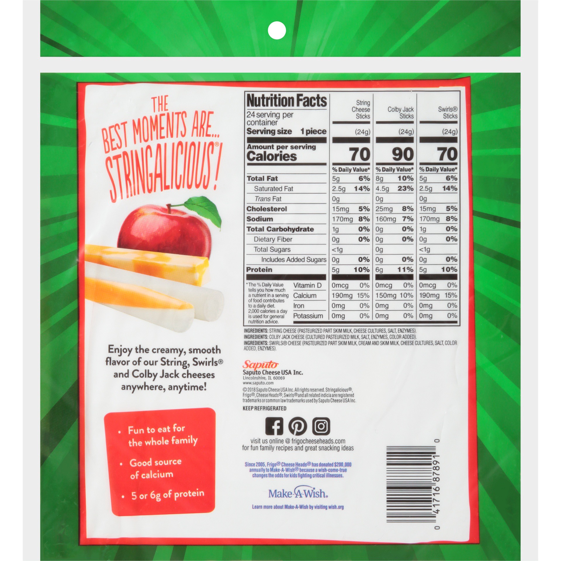 slide 6 of 6, Frigo Cheese Heads Mozzarella String Cheese, Swirls and Colby Jack Cheese Sticks 20 oz, 24 Count, 24 ct