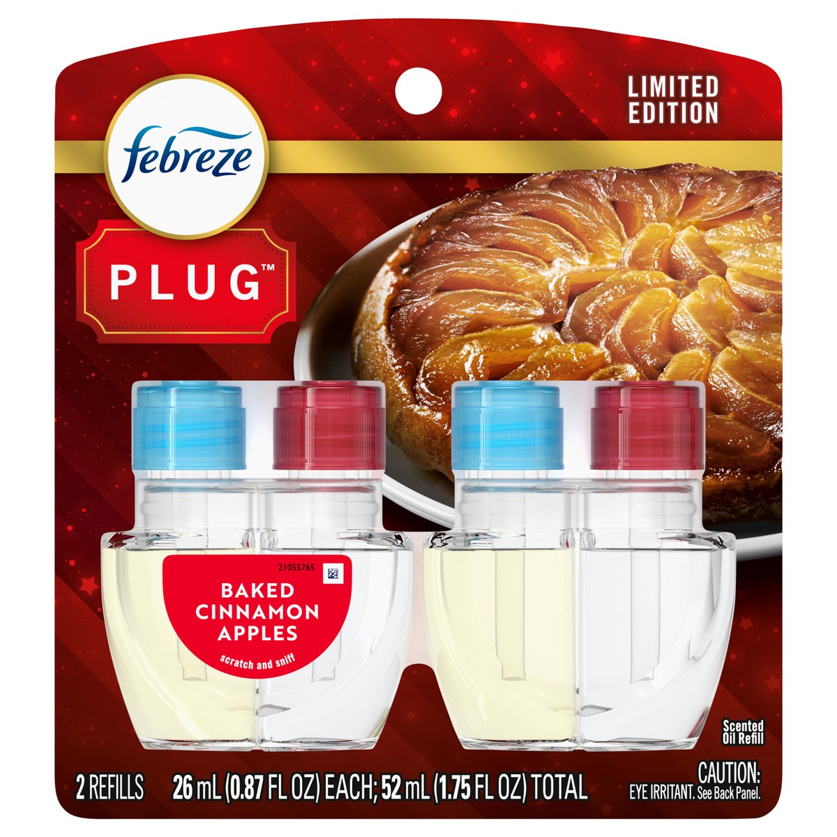 slide 1 of 7, Febreze Odor-Fighting Fade Defy PLUG Air Freshener Baked Cinnamon Apples, .87 fl. oz. Oil Refill, 2 Count, 2 ct