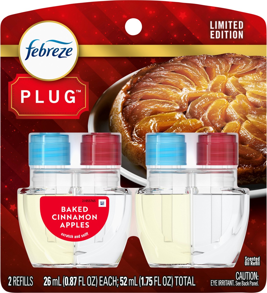 slide 3 of 7, Febreze Odor-Fighting Fade Defy PLUG Air Freshener Baked Cinnamon Apples, .87 fl. oz. Oil Refill, 2 Count, 2 ct