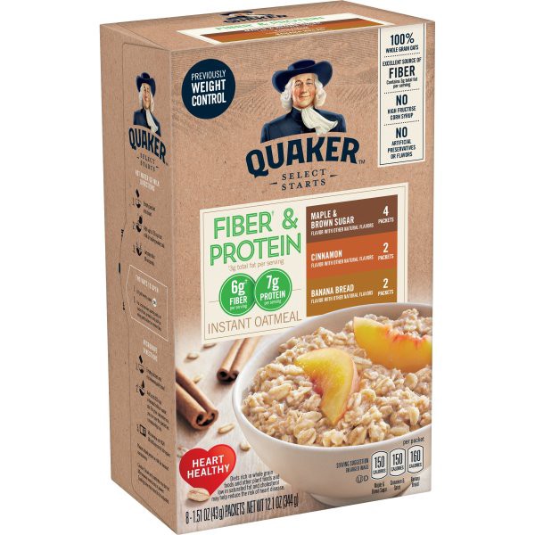 slide 1 of 4, Quaker Fiber & Protein Instant Oatmeal Variety 8 Pack - 12.6 OZ, 12.6 oz
