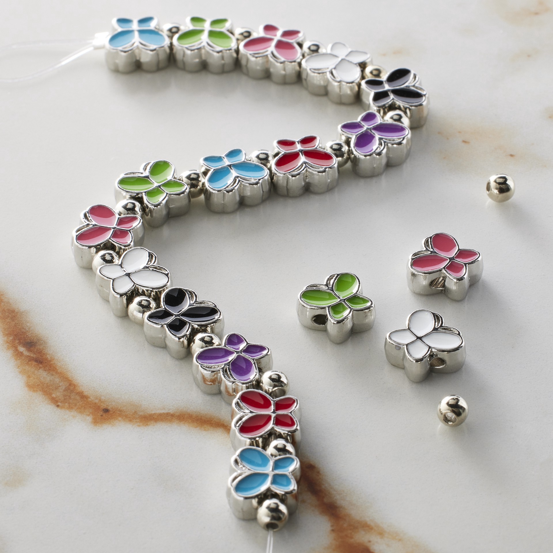 slide 3 of 3, Multicolor Enamel Metal Butterfly Beads, 8mm By Bead Landing, 8mm