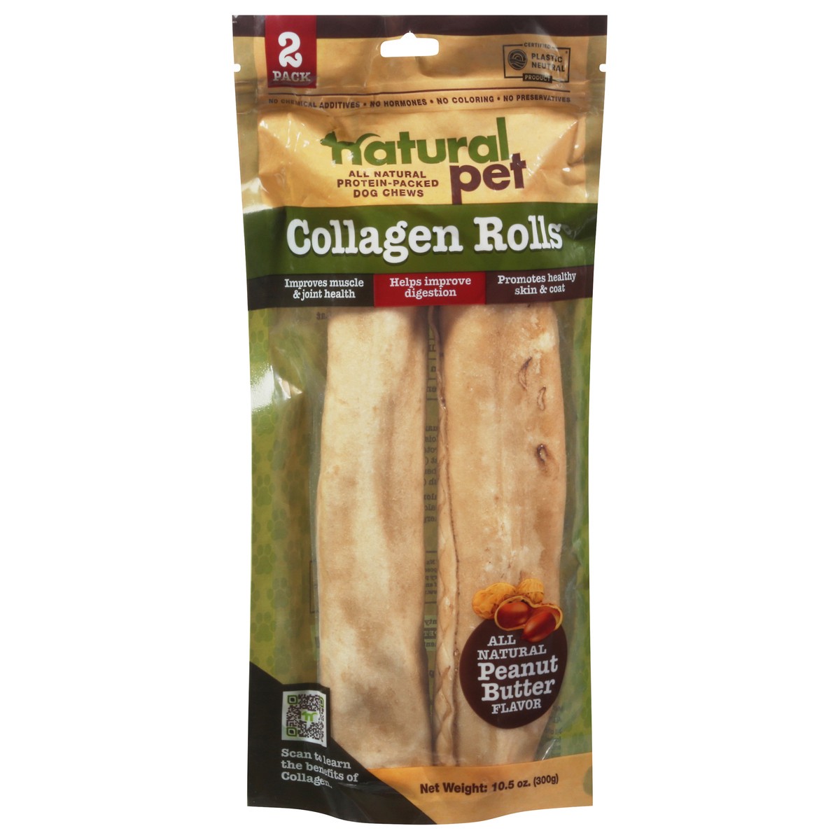 slide 1 of 9, Natural Pet Collagen Rolls Peanut Butter Flavor Dog Chews 2 ea, 2 ct