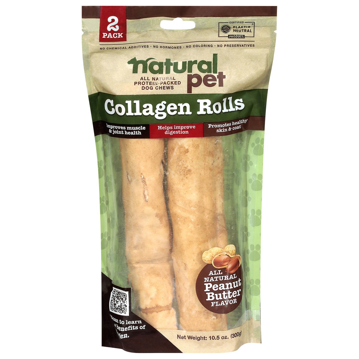 slide 1 of 9, Natural Pet Collagen Rolls Peanut Butter Flavor Dog Chews 2 ea, 2 ct