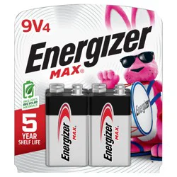 Energizer MAX 9V Batteries (4 Pack), 9 Volt Alkaline Batteries
