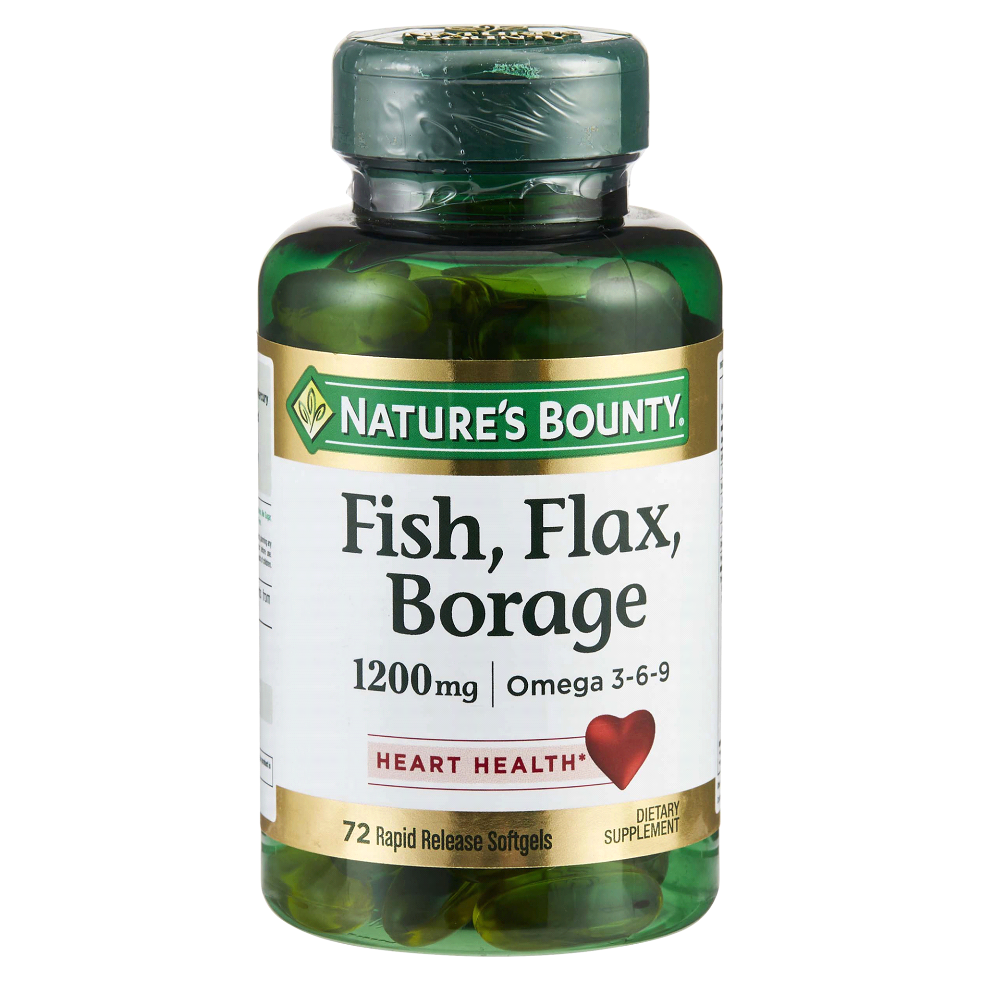 slide 1 of 1, Nature's Bounty Fish, Flax, Borage, 1200 mg, Rapid Release Softgels, 72 ct