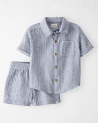 Littleplanet Toddler 2-Piece Organic Cotton Striped Set Blue Stripes 3T