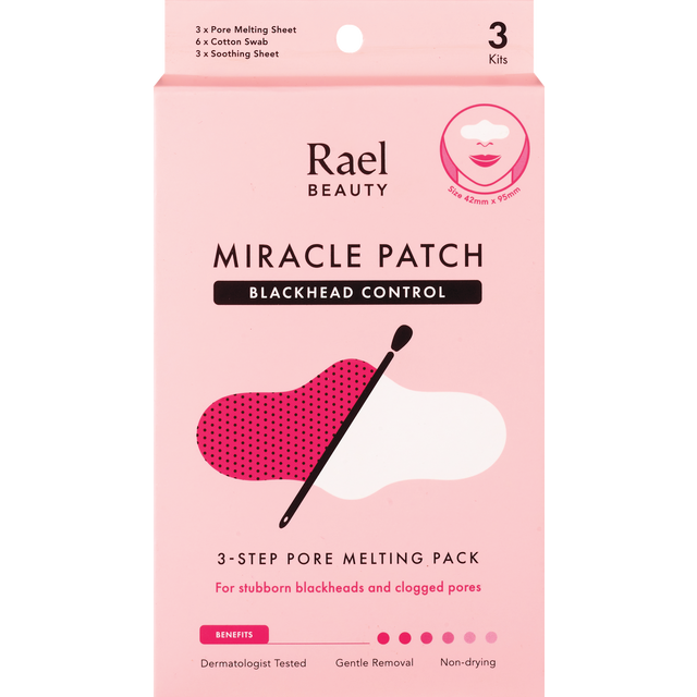 slide 1 of 1, Rael Beauty 3-Step Pore Melting Pack Miracle Patch Blackhead Control 3 Kits, 3 ct