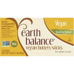 Earth Balance Plant Butter Sticks Vegan Plant Based Oil Spread, 16 oz., 4 Count
